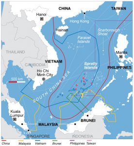 map displaying disputed territories in South China Sea