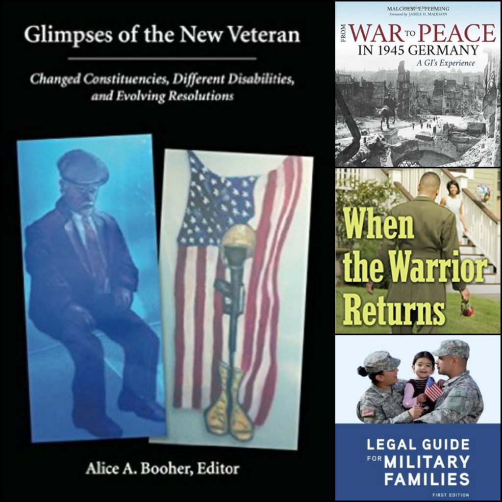 collage of four book covers relating to veterans or service members