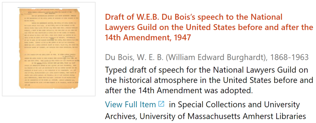 screenshot of Draft of W.E.B. Du Bois' speech re: 14th Amendment, 1947