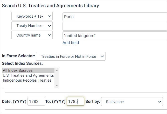 the U.S. Treaties & Agreements search bar.